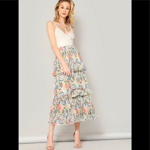 SHEIN Elastic Pleated Floral Skirt